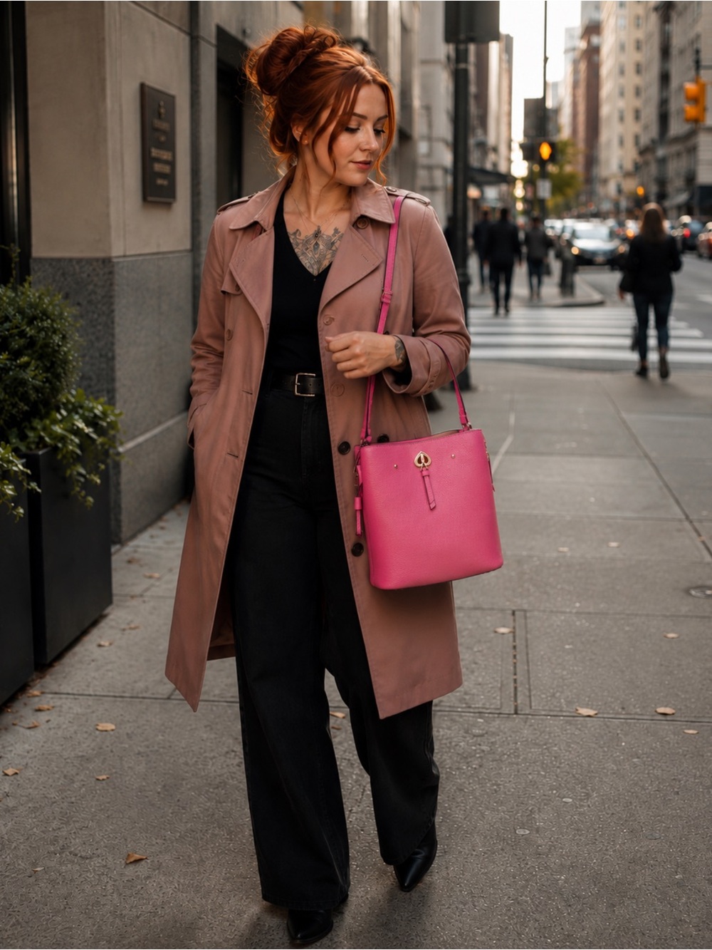 kate spade Pink Pebbled Leather Bucket Shoulder Bag with Gold Accent